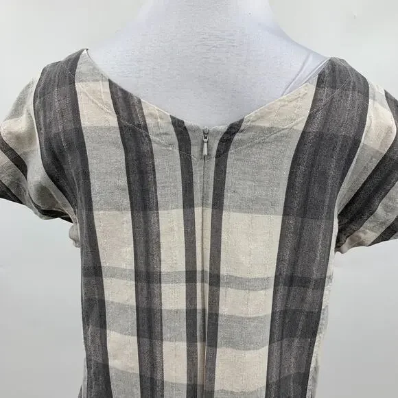 Eileen Fisher Dress Womens S Small Organic Linen Blend Plaid Lagenlook Pockets - Picture 7 of 13